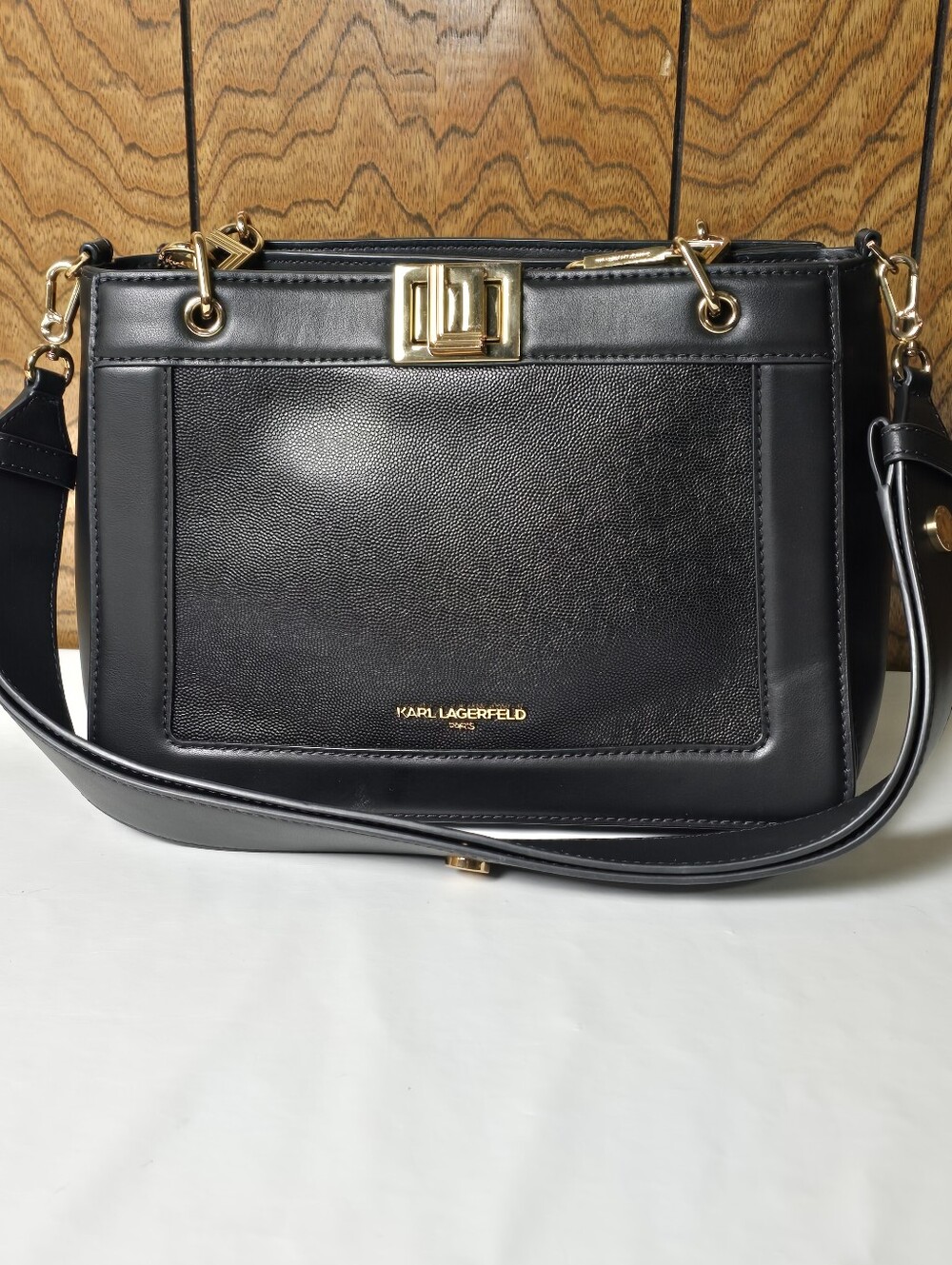 Karl Lagerfeld Black Leather Top-Handle Crossbody Bag